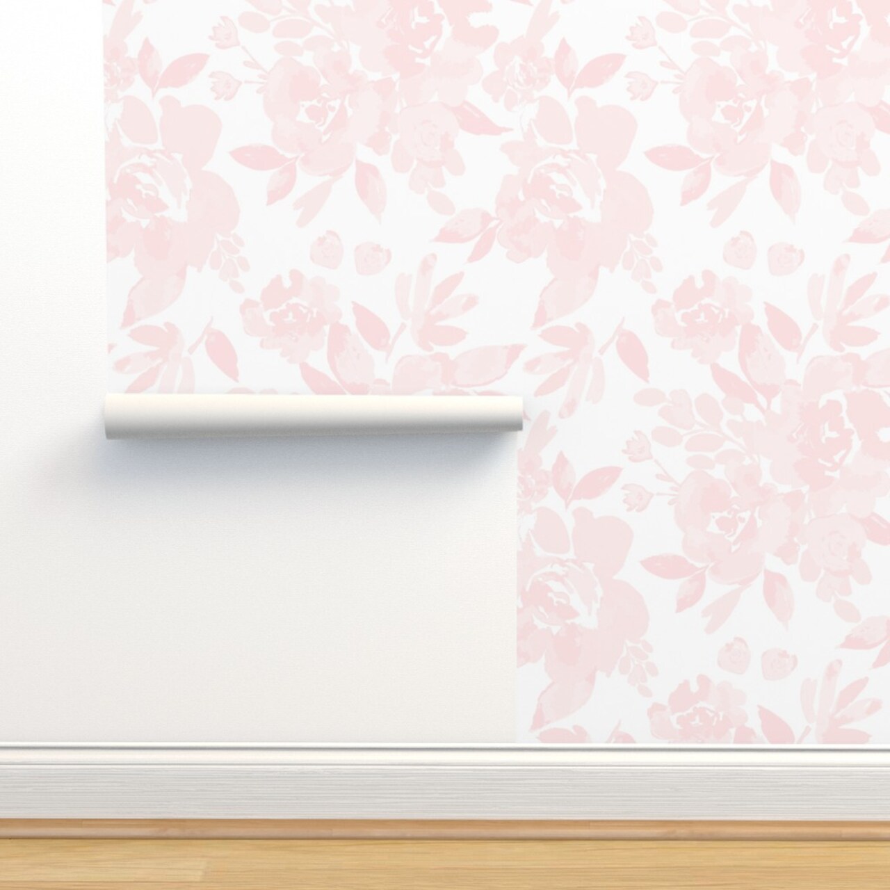 Soft Blush Floral Pink Botanical Garden Bloom Meadow Wildflower Custom Pre-pasted Wallpaper by Spoonflower Pre-Pasted Wallpaper 2FT Wide